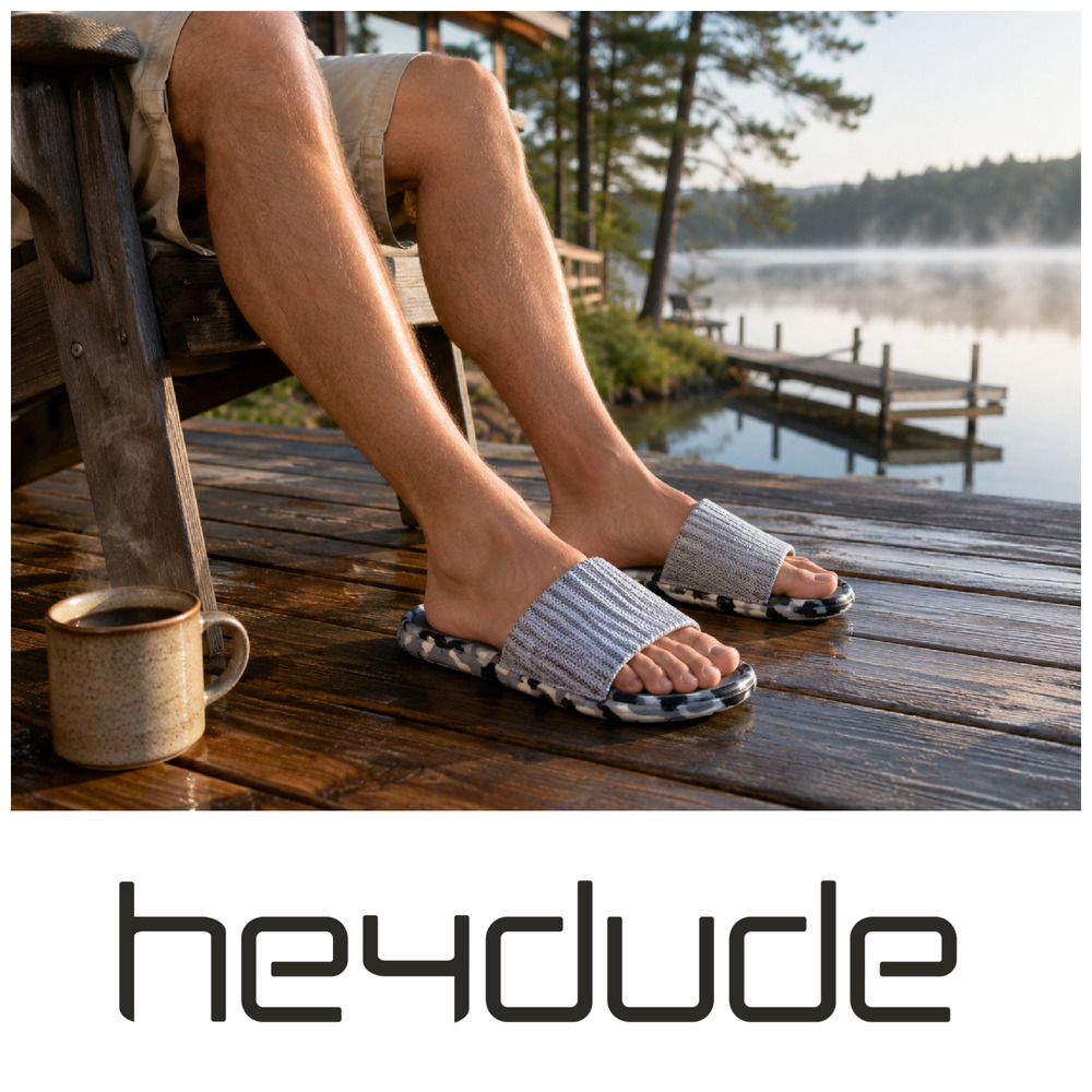 HEYDUDE Phoenix Slide Sandals Men's US 12 EU 46 Gray Quarry Camo Comfort Slip On